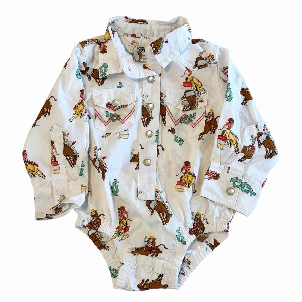Wrangler Pearl Snap One Piece Shirt Baby Girls Size 3-6 Months Cowgirl Rodeo